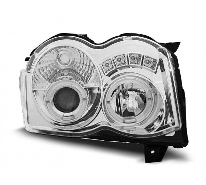 2x Phares avant Angel Eyes chrome adaptable sur Jeep Grand Cherokee (08-10)