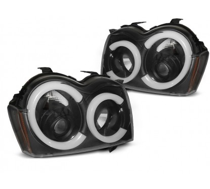 2x Phares avant noir adaptable sur Jeep Grand Cherokee (05-08)
