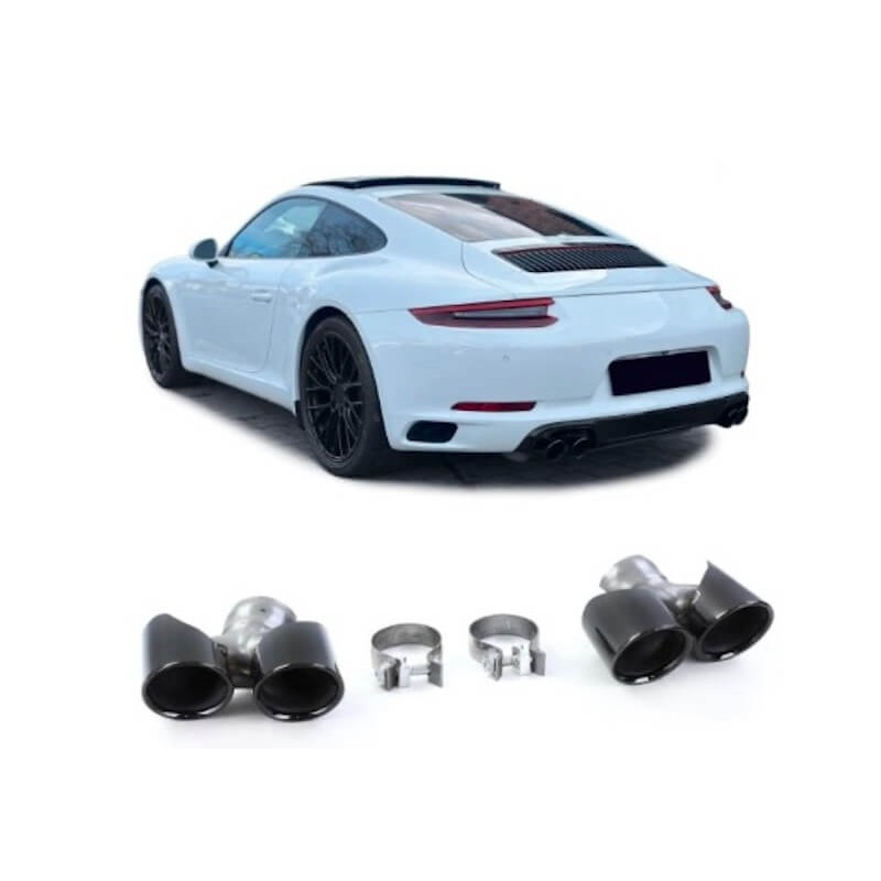 2x Embouts d'échappements doubles sorties Noir Porsche 911 (15-19)