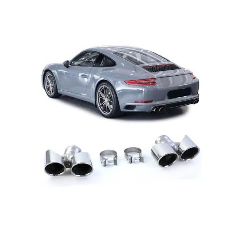 2x Embouts d'échappements doubles sorties Chrome Porsche 911 (15-19)