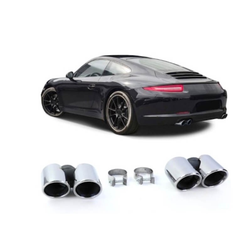 2x Embouts d'échappement double Chrome Porsche 911 (11-15)