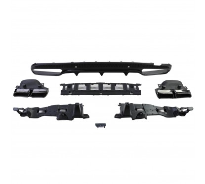Diffuseur arrière + échappements carrés noir brillant Mercedes Classe C W205 S205 Look C450 (14-20) avec Pack AMG