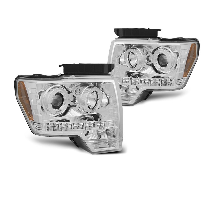 Phares Avant Complets Pour Ford F150 Mk12 (2008-2014) - Noir - Kit Gauche Et Droite Avec Feux H1 - GV-1316