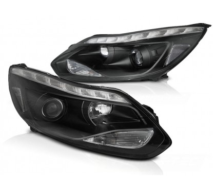 2x Phares noir adaptable sur Ford Focus MK3 (10-14) à LED