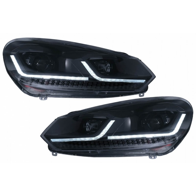2x Phares adaptables sur VW Golf 6 VI Look Golf 7.5 Facelift avec clignotants dynamiques (08-13) Black