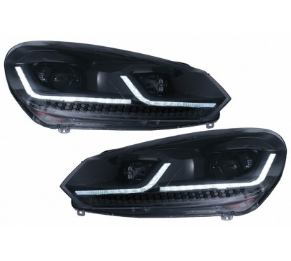 2x Phares adaptables sur VW Golf 6 VI Look Golf 7.5 Facelift avec clignotants dynamiques (08-13) Black