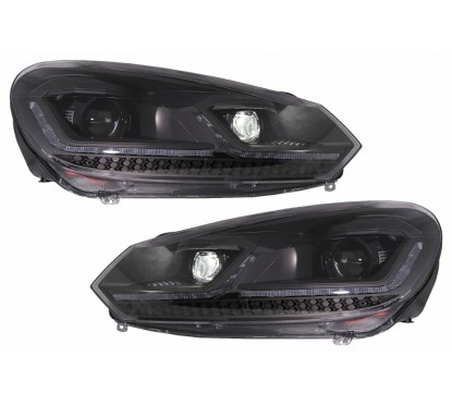 2x Phares VW Golf 6 VI Look Golf 7.5 Facelift avec clignotants dynamiques (08-13) Black