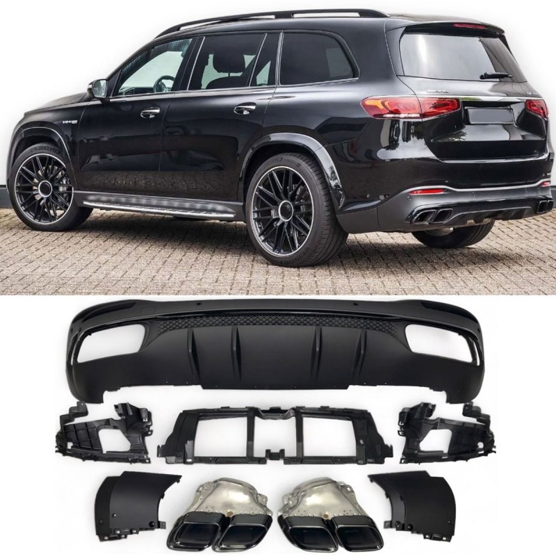 Diffuseur arrière + échappements noir Mercedes GLS X167 look 63 AMG (19+)