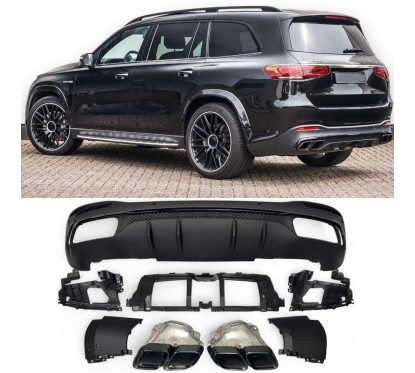 Diffuseur arrière + échappements noir Mercedes GLS X167 look 63 AMG (19+)