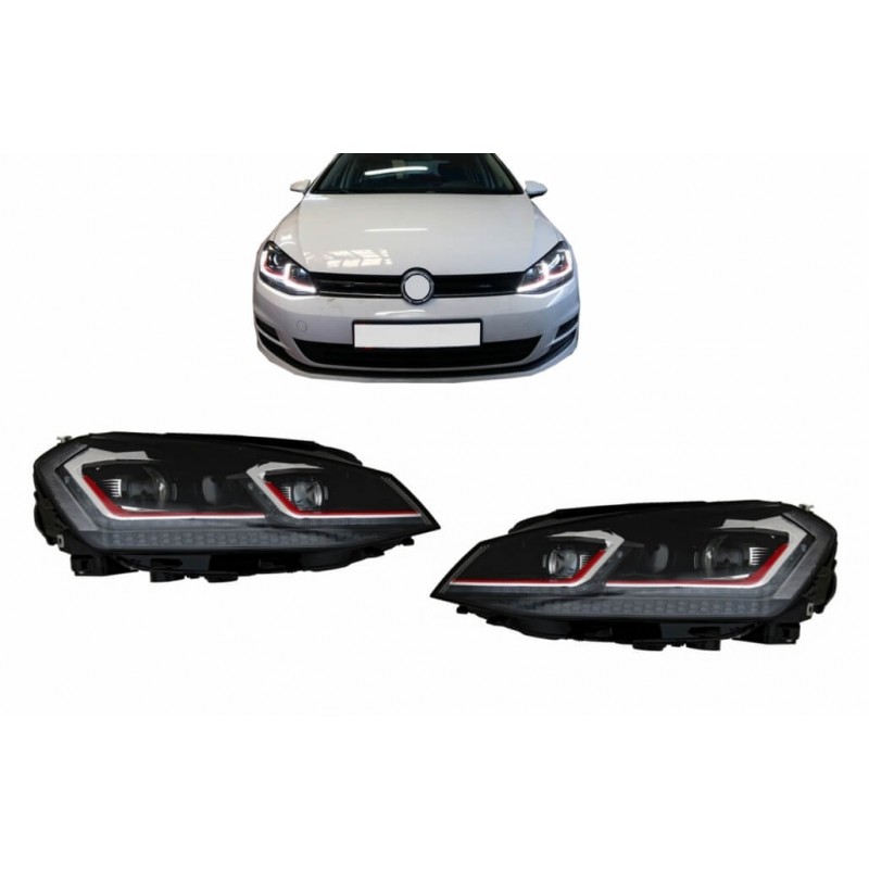 2x Phares xénon adaptables sur Golf VII 7 look Facelift 7.5 liseré rouge (12-17)