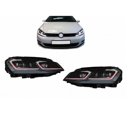 2x Phares xénon adaptables sur Golf VII 7 look Facelift 7.5 liseré rouge (12-17)
