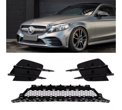 Grilles de pare choc avant noir brillant Mercedes Classe C AMG Line W205 (18+)