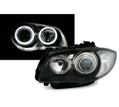 2x Phares avant Angel Eyes noir BMW Série 1 E87, E81, E82, E88 (04-11)