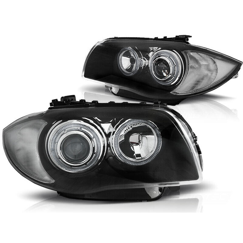 2x Phares avant Angel Eyes noir BMW Série 1 E87, E81, E82, E88 (04-11)