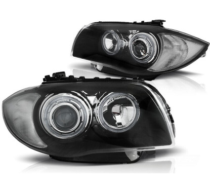 2x Phares avant Angel Eyes noir BMW Série 1 E87, E81, E82, E88 (04-11)