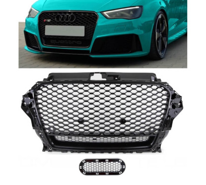 Calandre adaptable sur Audi A3 8V Nid D'abeille RS3 Noir Brillant (12-16)