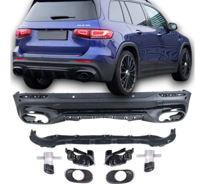 Diffuseur et échappements noir Mercedes GLB X247 (19-23) Look 35 AMG