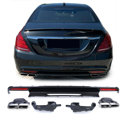 Diffuseur + échappements chrome Mercedes Classe S W222 (13-17) Look S63 AMG
