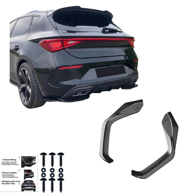 2x ailettes / Rajout de pare-choc arrière noir brillant Cupra / Seat Leon (20+)