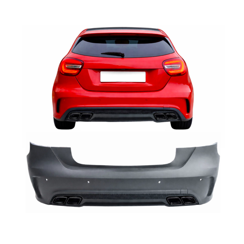 Pare choc arrière + embours d'échappements Noir Mercedes Classe A W176 (12-18)