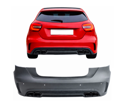 Pare choc arrière + embours d'échappements Noir Mercedes Classe A W176 (12-18)