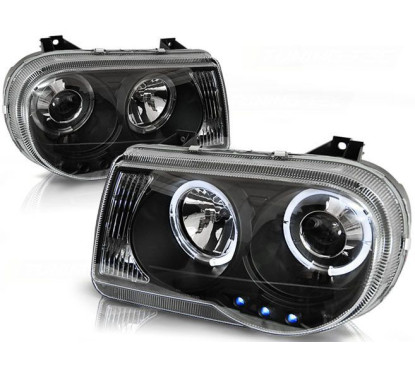 2x Phares avant Angel Eyes noir Chrysler 300c (05-10)
