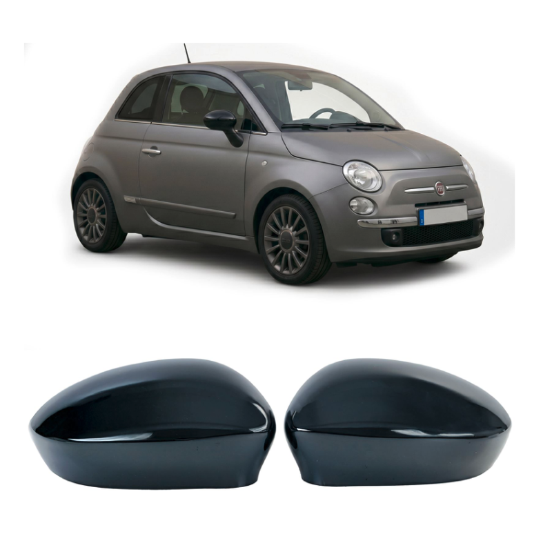 2x Coques rétroviseurs Fiat 500 Noir Brillant (07-20)