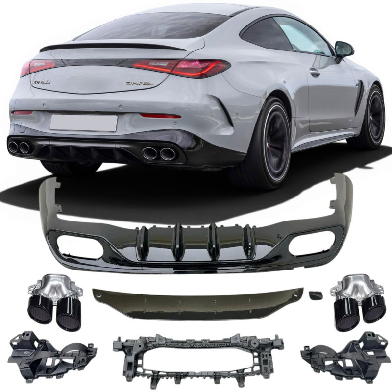 Diffuseur arrière et embouts d'échappement noir brillant Mercedes CLE C236 (23-26) Look 53 AMG Diffuseur arrière et embouts d'échappement noir brillant Mercedes CLE C236 (23-26) Look 53 AMG