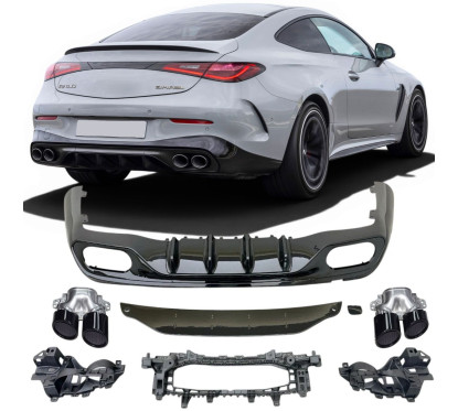 Diffuseur arrière et embouts d'échappement noir brillant Mercedes CLE C236 (23-26) Look 53 AMG