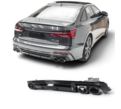 Diffuseur arrière et embouts d'échappement noir Audi A6 C8 Look S6 (19-24)