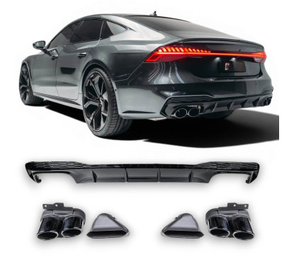 Diffuseur arrière et embouts d'échappement noir Audi A7 S-Line Look S7 (19-24)