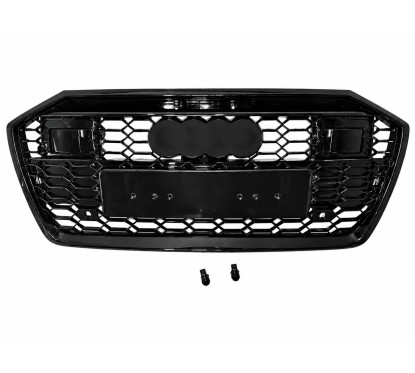 Calandre adaptable sur Noir brillant Audi A6 C8 Look RS6 (19-24) avec ACC