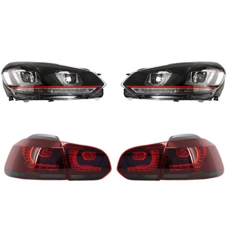 Pack Feux + Phares fumes adaptable sur Vw Golf VI 6 FULL LED Look Golf 7 (08-13)