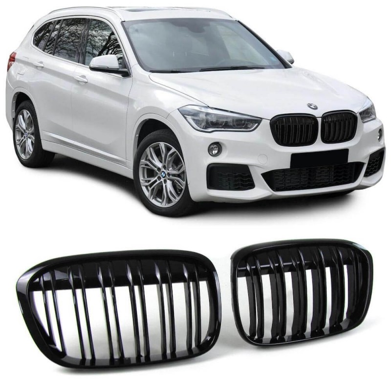 2x Grilles de calandre noire laquée BMW X1 F48 (14-18)