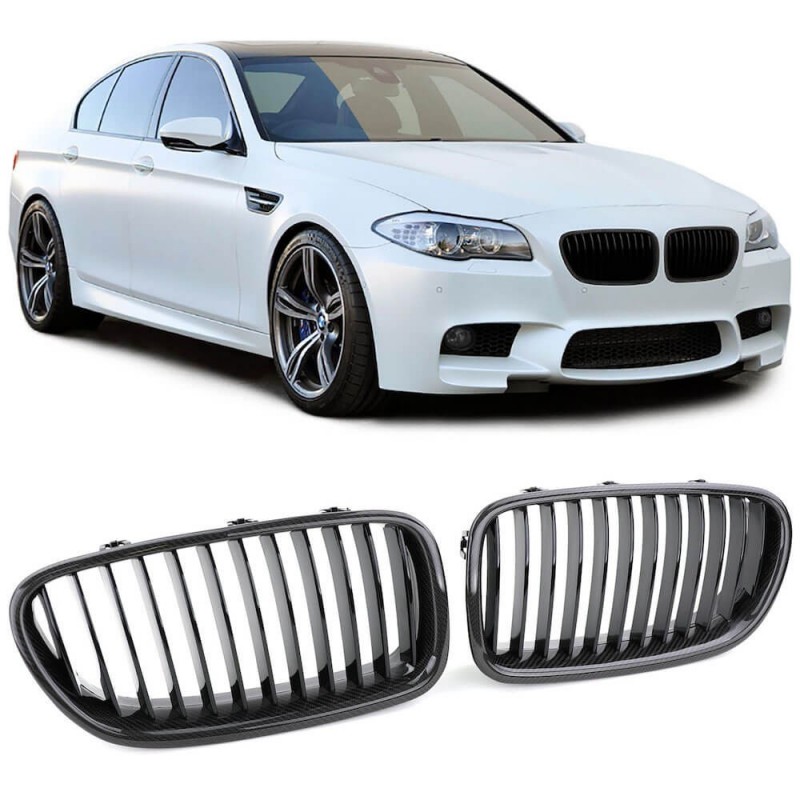 Grilles de calandre noir brillant et carbone BMW Série 5 F10 F11 (10-17)