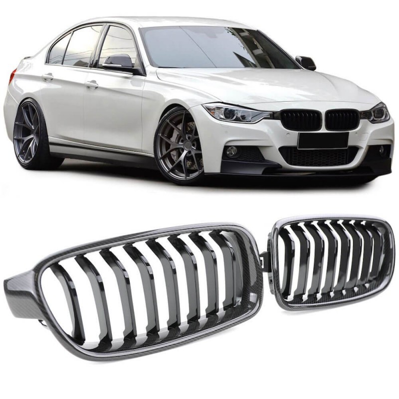 Grilles de calandre noir et carbone BMW Série 3 F30 F31 (11-16)