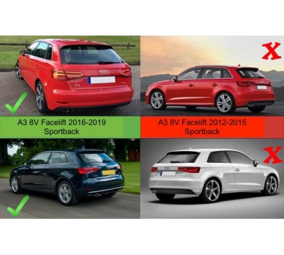 Diffuseur arrière Audi A3 8V Coupé / Sportback Facelift (sans Pack S-Line) Look S3 16-19 (2+2)
