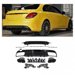 Diffuseur arriere + echappements Noirs Mercedes Classe C W205 S205 Look C63s avec pare choc AMG 14-18