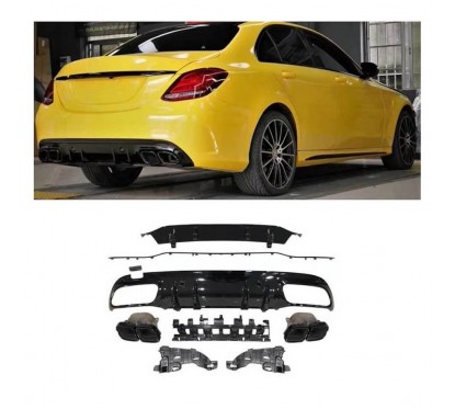 Diffuseur arriere + echappements Noirs Mercedes Classe C W205 S205 Look C63s avec pare choc AMG 14-18