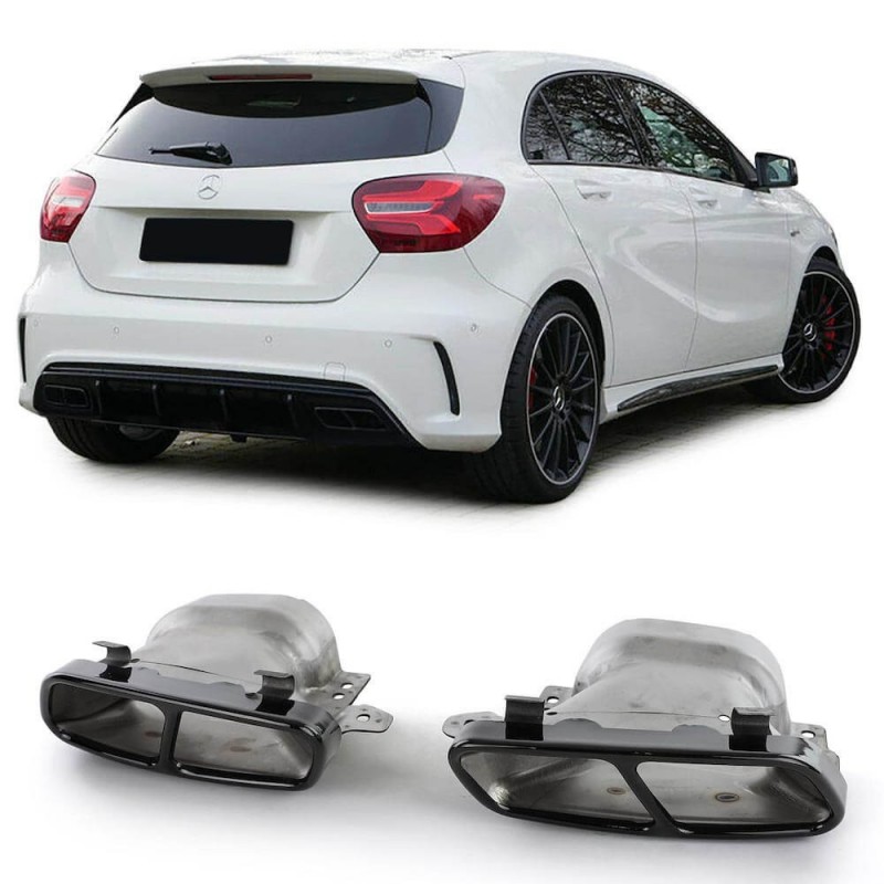 2x Embouts d'échappements Noir Mercedes Classe A W176 et CLA C117 (12-19)