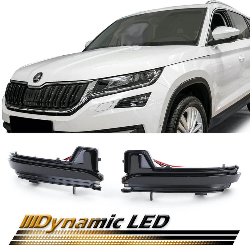 Clignotants de rétroviseurs noir fumé à LED Dynamiques Skoda Kodiaq Karoq 16+ Clignotants de rétroviseurs noir fumé à LED Dynamiques Skoda Kodiaq Karoq 16+