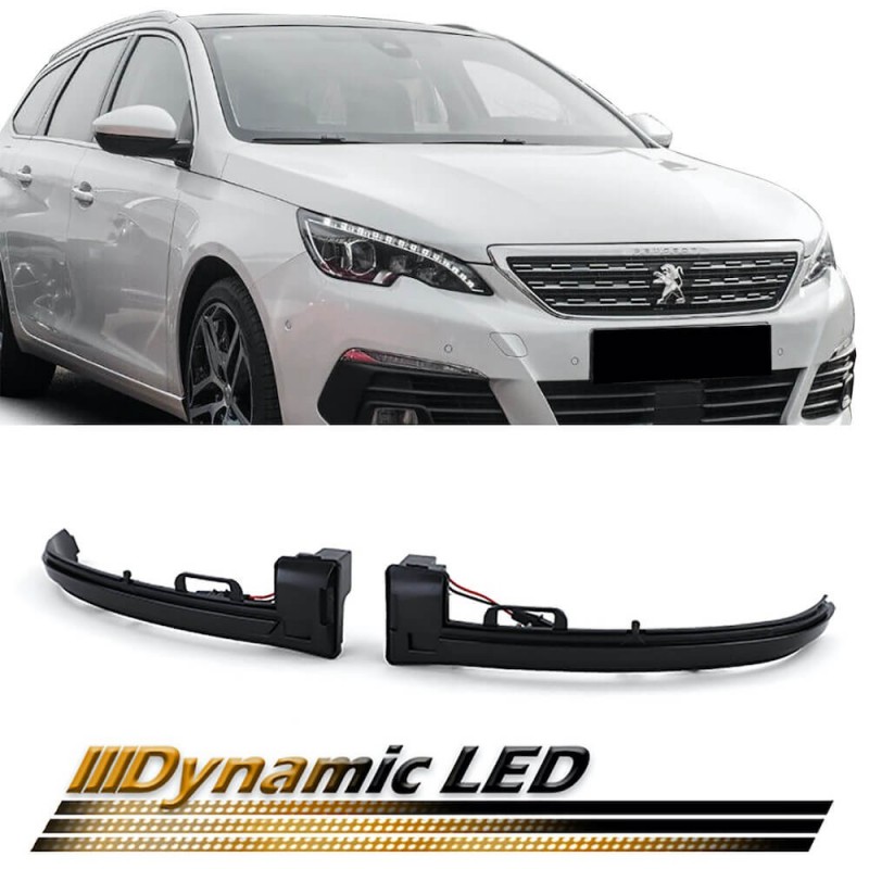 Clignotants de rétroviseurs noir fumé à LED Dynamiques Peugeot 308 13+