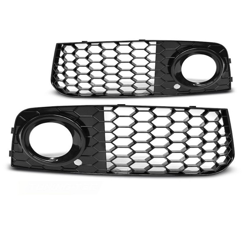 2x Grilles de pare chocs Look RS4 Noir Brillant Audi A4 B8 (07-11)