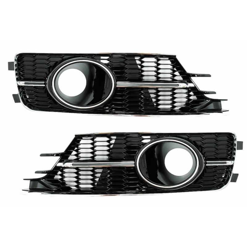 2x Grilles anti brouillard Audi A6 C7 4G Noir et Chrome (15-18)