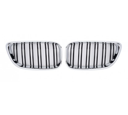 2x Grilles de Calandre BMW F22 F23 Doubles Lames Look M2 Chrome/Noir