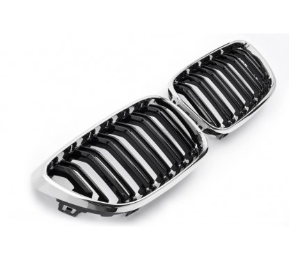 2X Grilles de Calandre BMW F22 F23 Doubles Lames Look M2 Chrome Noir