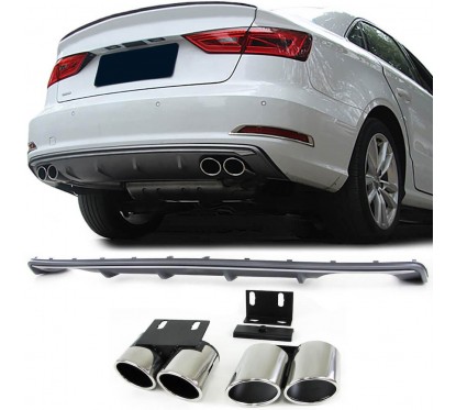 Diffuseur arriere + Echappements Audi A3 8V berline (avec Pack S-Line) Look S3 12-16 (2+2)