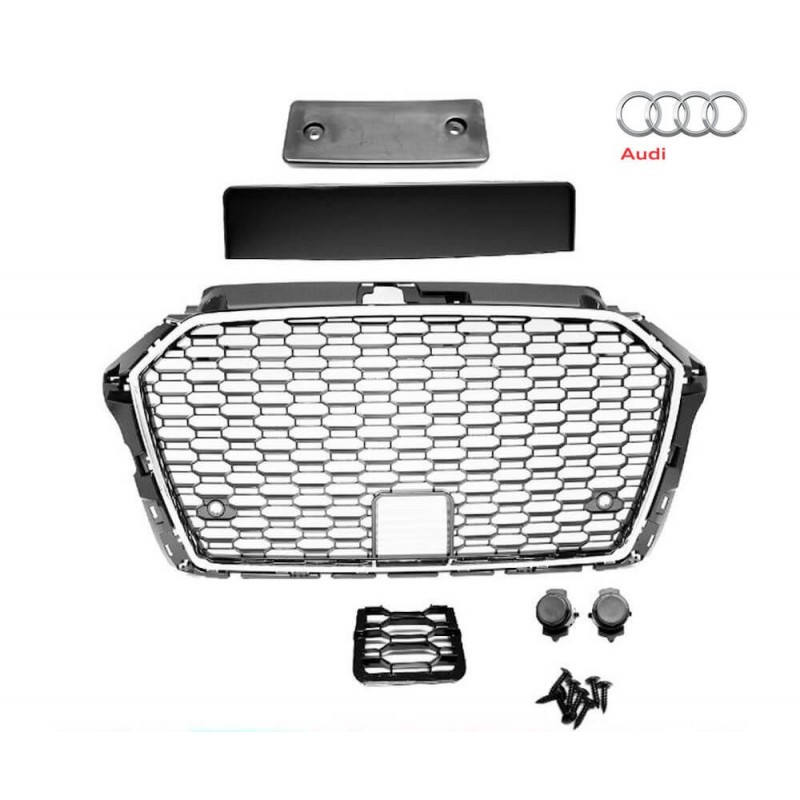 Calandre Audi A3 8V Look RS3 Noir et Chrome (16-19)
