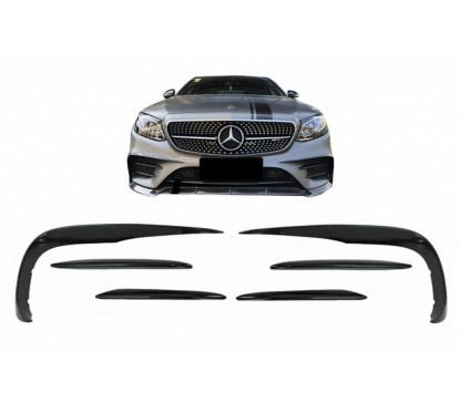2x Rajouts de pare choc avant Noir brillant Mercedes Classe E berline, coupé, cab W213 E53 AMG (16-20)
