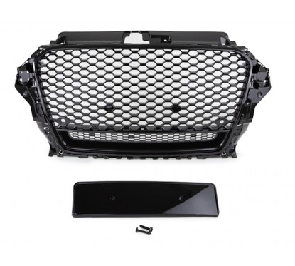 Calandre adaptable sur Audi A3 8V Nid D'abeille RS3 Noir Brillant (12-16)